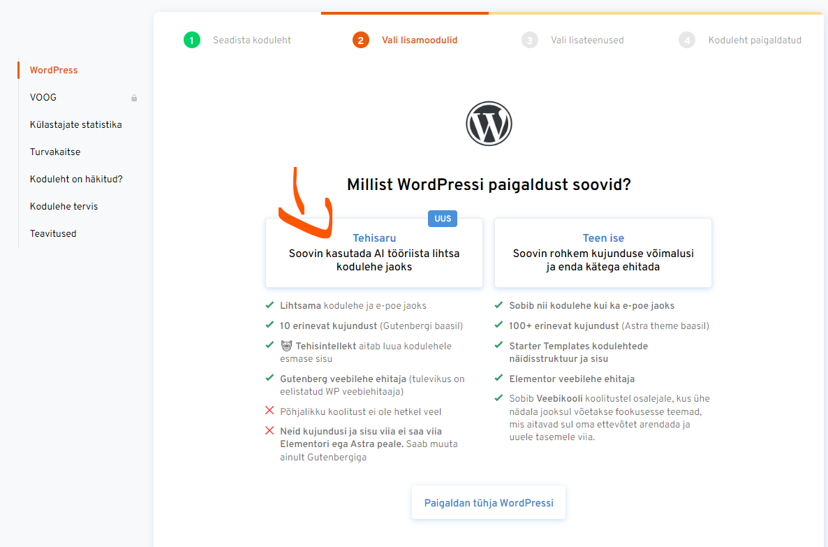 Veebilehe loomine tehisintellektiga